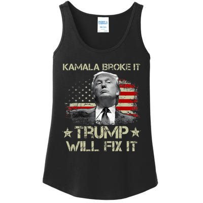 Kamala Harris Broke It Trump Will Fix It Usa Flag Trump Cool Ladies Essential Tank