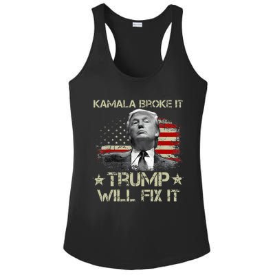 Kamala Harris Broke It Trump Will Fix It Usa Flag Trump Cool Ladies PosiCharge Competitor Racerback Tank