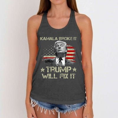 Kamala Harris Broke It Trump Will Fix It Usa Flag Trump Cool Women's Knotted Racerback Tank