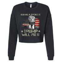 Kamala Harris Broke It Trump Will Fix It Usa Flag Trump Cool Cropped Pullover Crew