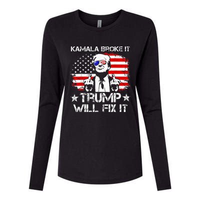 Kamala Harris Broke It Trump Will Fix It Usa Flag Trump Cool Womens Cotton Relaxed Long Sleeve T-Shirt