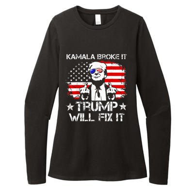 Kamala Harris Broke It Trump Will Fix It Usa Flag Trump Cool Womens CVC Long Sleeve Shirt