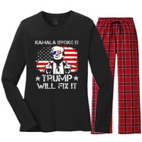 Kamala Harris Broke It Trump Will Fix It Usa Flag Trump Cool Women's Long Sleeve Flannel Pajama Set 