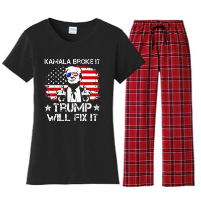 Kamala Harris Broke It Trump Will Fix It Usa Flag Trump Cool Women's Flannel Pajama Set