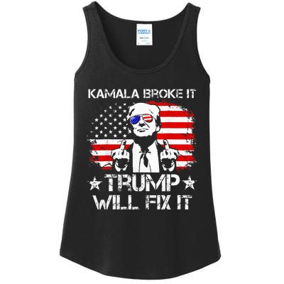 Kamala Harris Broke It Trump Will Fix It Usa Flag Trump Cool Ladies Essential Tank