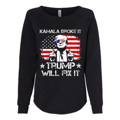 Kamala Harris Broke It Trump Will Fix It Usa Flag Trump Cool Womens California Wash Sweatshirt