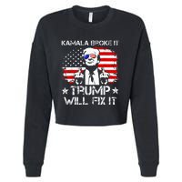 Kamala Harris Broke It Trump Will Fix It Usa Flag Trump Cool Cropped Pullover Crew