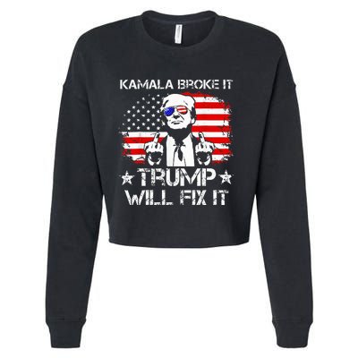 Kamala Harris Broke It Trump Will Fix It Usa Flag Trump Cool Cropped Pullover Crew