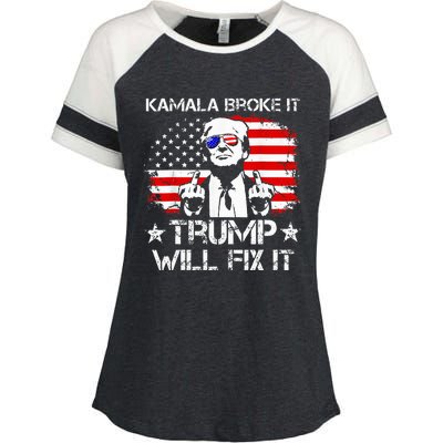 Kamala Harris Broke It Trump Will Fix It Usa Flag Trump Cool Enza Ladies Jersey Colorblock Tee