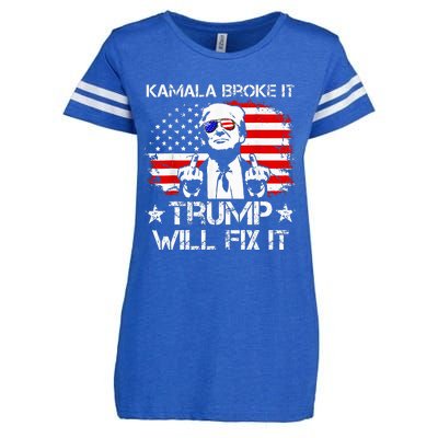 Kamala Harris Broke It Trump Will Fix It Usa Flag Trump Cool Enza Ladies Jersey Football T-Shirt