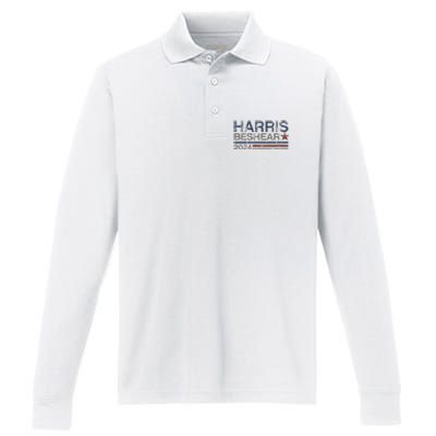 Kamala Harris Beshear 2024 Stripe Grunge Harris Beshear 2024 Performance Long Sleeve Polo