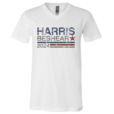 Kamala Harris Beshear 2024 Stripe Grunge Harris Beshear 2024 V-Neck T-Shirt