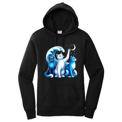 Kamala Harris Blue Cats Wave Kamala Funny For Cat Lovers Women's Pullover Hoodie