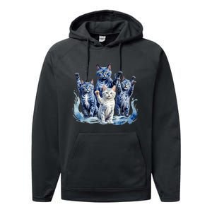 Kamala Harris Blue Cats Wave Funny For Cat Owners Performance Fleece Hoodie