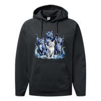 Kamala Harris Blue Cats Wave Funny For Cat Owners Performance Fleece Hoodie