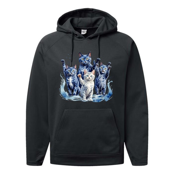 Kamala Harris Blue Cats Wave Funny For Cat Owners Performance Fleece Hoodie