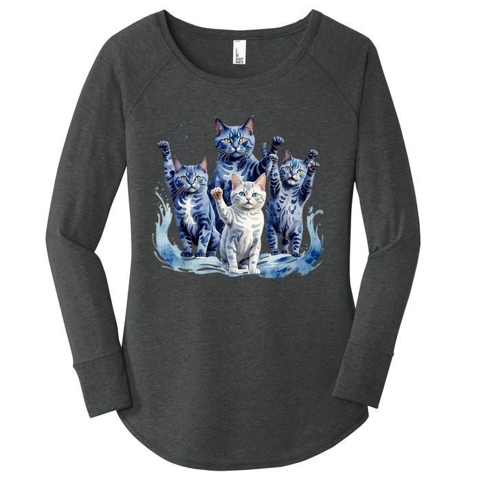 Kamala Harris Blue Cats Wave Funny For Cat Owners Women's Perfect Tri Tunic Long Sleeve Shirt