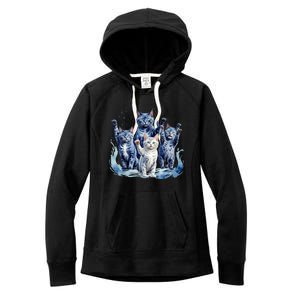 Kamala Harris Blue Cats Wave Funny For Cat Owners Women's Fleece Hoodie