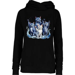 Kamala Harris Blue Cats Wave Funny For Cat Owners Womens Funnel Neck Pullover Hood