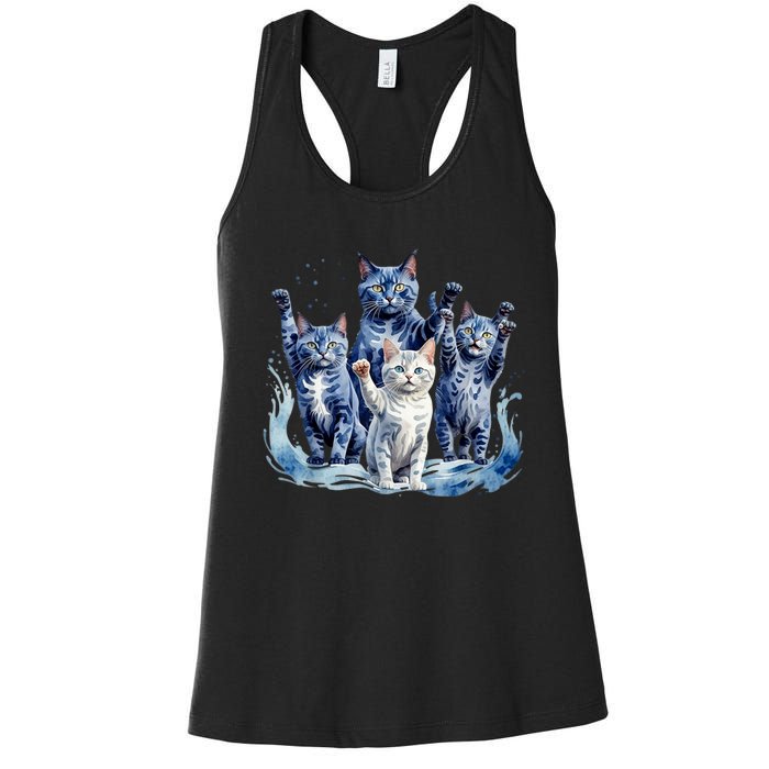 Kamala Harris Blue Cats Wave Funny For Cat Owners Women's Racerback Tank