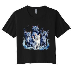 Kamala Harris Blue Cats Wave Funny For Cat Owners Women's Crop Top Tee