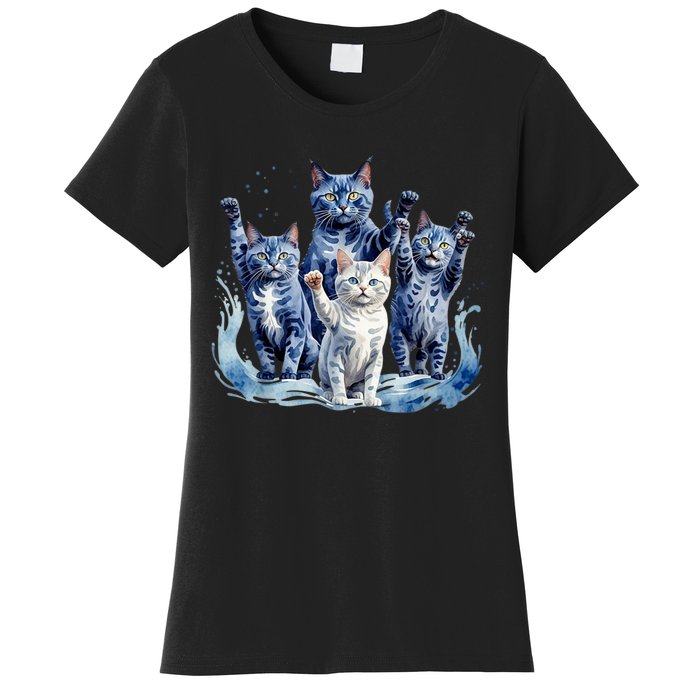 Kamala Harris Blue Cats Wave Funny For Cat Owners Women's T-Shirt