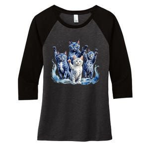 Kamala Harris Blue Cats Wave Funny For Cat Owners Women's Tri-Blend 3/4-Sleeve Raglan Shirt