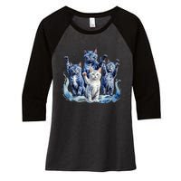 Kamala Harris Blue Cats Wave Funny For Cat Owners Women's Tri-Blend 3/4-Sleeve Raglan Shirt