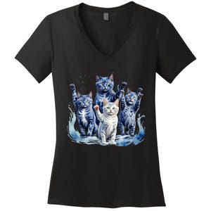 Kamala Harris Blue Cats Wave Funny For Cat Owners Women's V-Neck T-Shirt