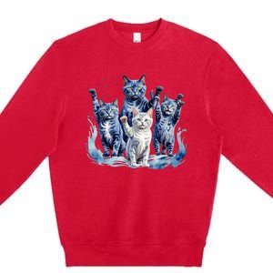 Kamala Harris Blue Cats Wave Funny For Cat Owners Premium Crewneck Sweatshirt