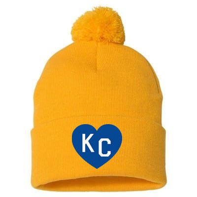 Kc Heart Blue Kansas City Pom Pom 12in Knit Beanie