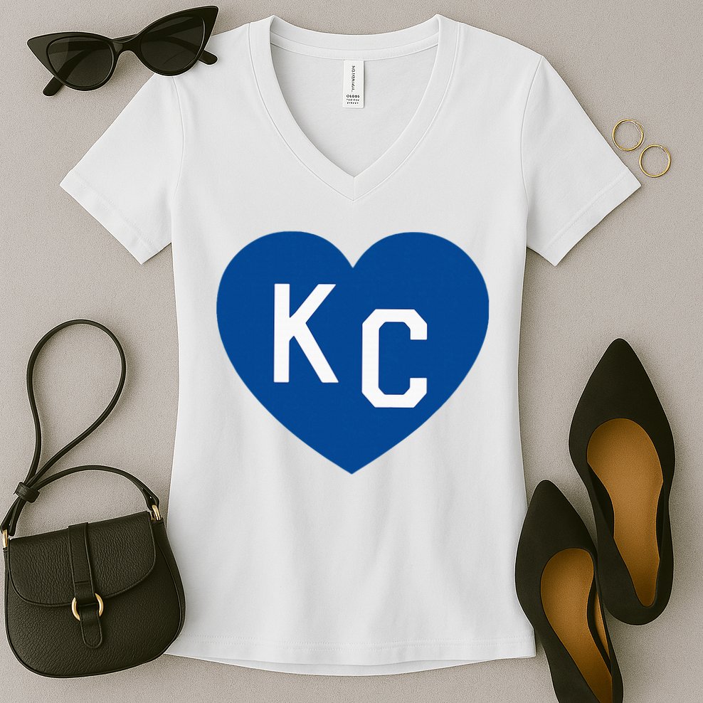 Kc Heart Blue Kansas City Women's V-Neck T-Shirt