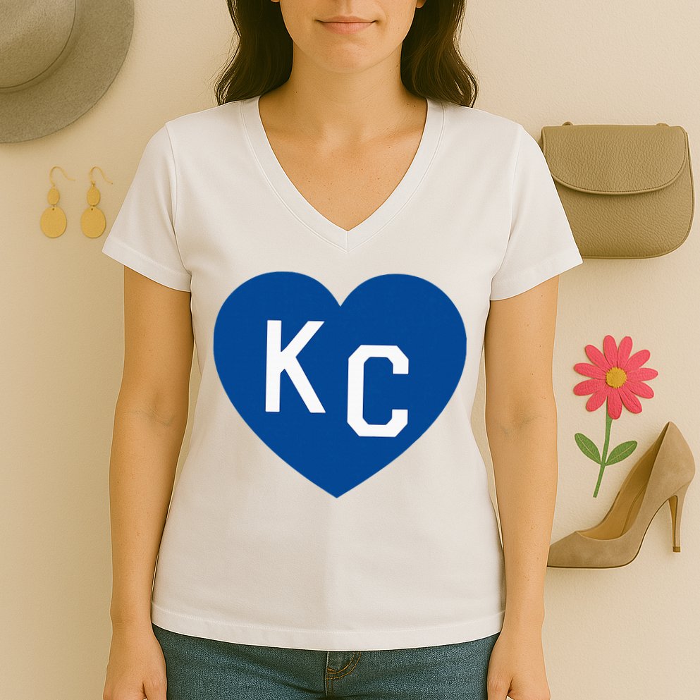 Kc Heart Blue Kansas City Women's V-Neck T-Shirt