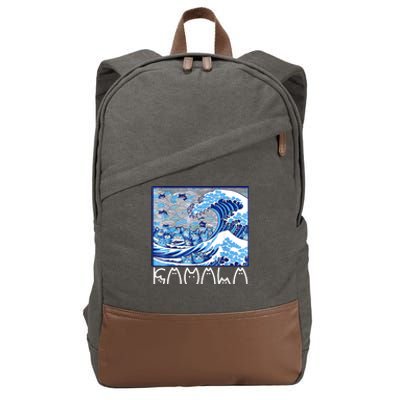 Kamala Harris Blue Cats Wave Funny Cat Cotton Canvas Backpack