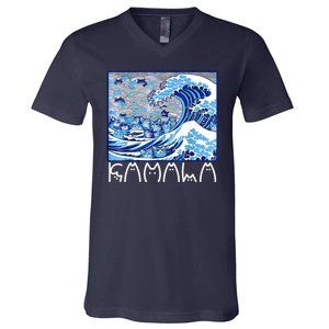 Kamala Harris Blue Cats Wave Funny Cat V-Neck T-Shirt