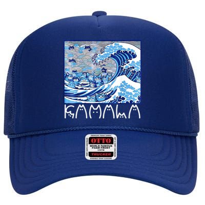 Kamala Harris Blue Cats Wave Funny Cat High Crown Mesh Back Trucker Hat