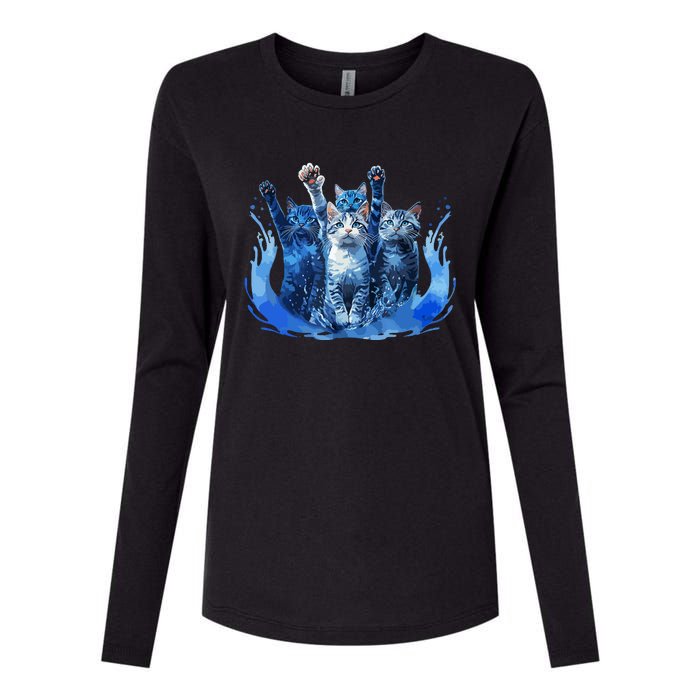 Kamala Harris Blue Cats Wave Funny For Cat Owners Womens Cotton Relaxed Long Sleeve T-Shirt