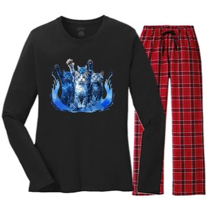 Kamala Harris Blue Cats Wave Funny For Cat Owners Women's Long Sleeve Flannel Pajama Set 