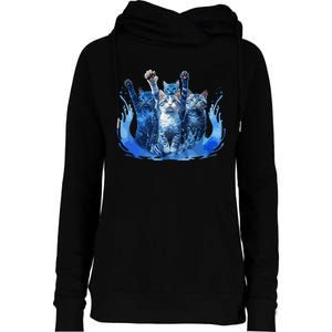 Kamala Harris Blue Cats Wave Funny For Cat Owners Womens Funnel Neck Pullover Hood