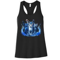 Kamala Harris Blue Cats Wave Funny For Cat Owners Women's Racerback Tank