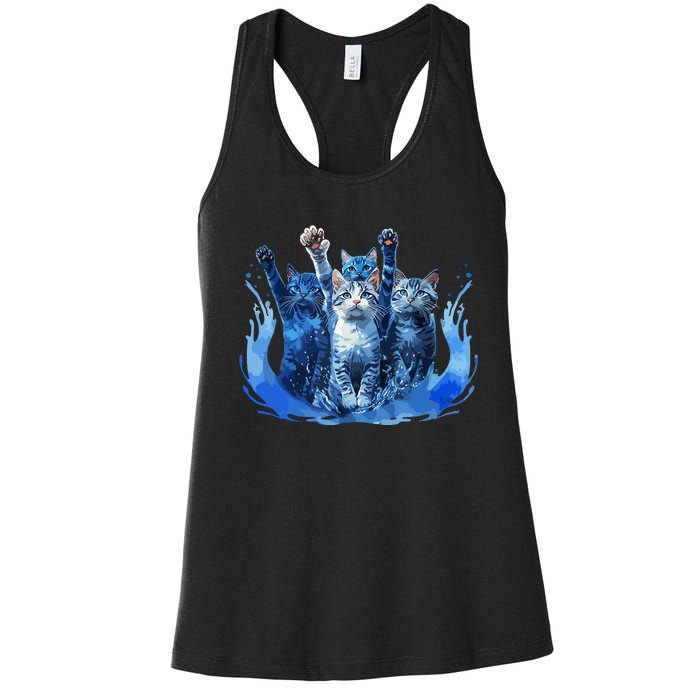 Kamala Harris Blue Cats Wave Funny For Cat Owners Women's Racerback Tank