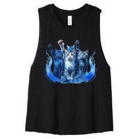 Kamala Harris Blue Cats Wave Funny For Cat Owners Women's Racerback Cropped Tank