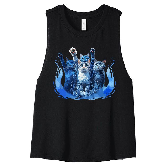 Kamala Harris Blue Cats Wave Funny For Cat Owners Women's Racerback Cropped Tank