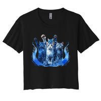 Kamala Harris Blue Cats Wave Funny For Cat Owners Women's Crop Top Tee