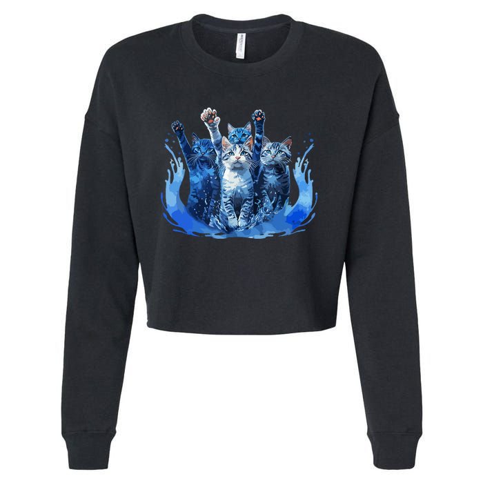 Kamala Harris Blue Cats Wave Funny For Cat Owners Cropped Pullover Crew