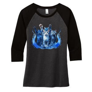 Kamala Harris Blue Cats Wave Funny For Cat Owners Women's Tri-Blend 3/4-Sleeve Raglan Shirt