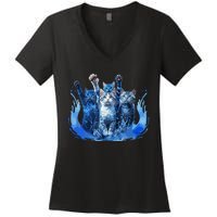 Kamala Harris Blue Cats Wave Funny For Cat Owners Women's V-Neck T-Shirt