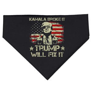 Kamala Harris Broke It Trump Will Fix It Usa Flag Trump Cool USA-Made Doggie Bandana