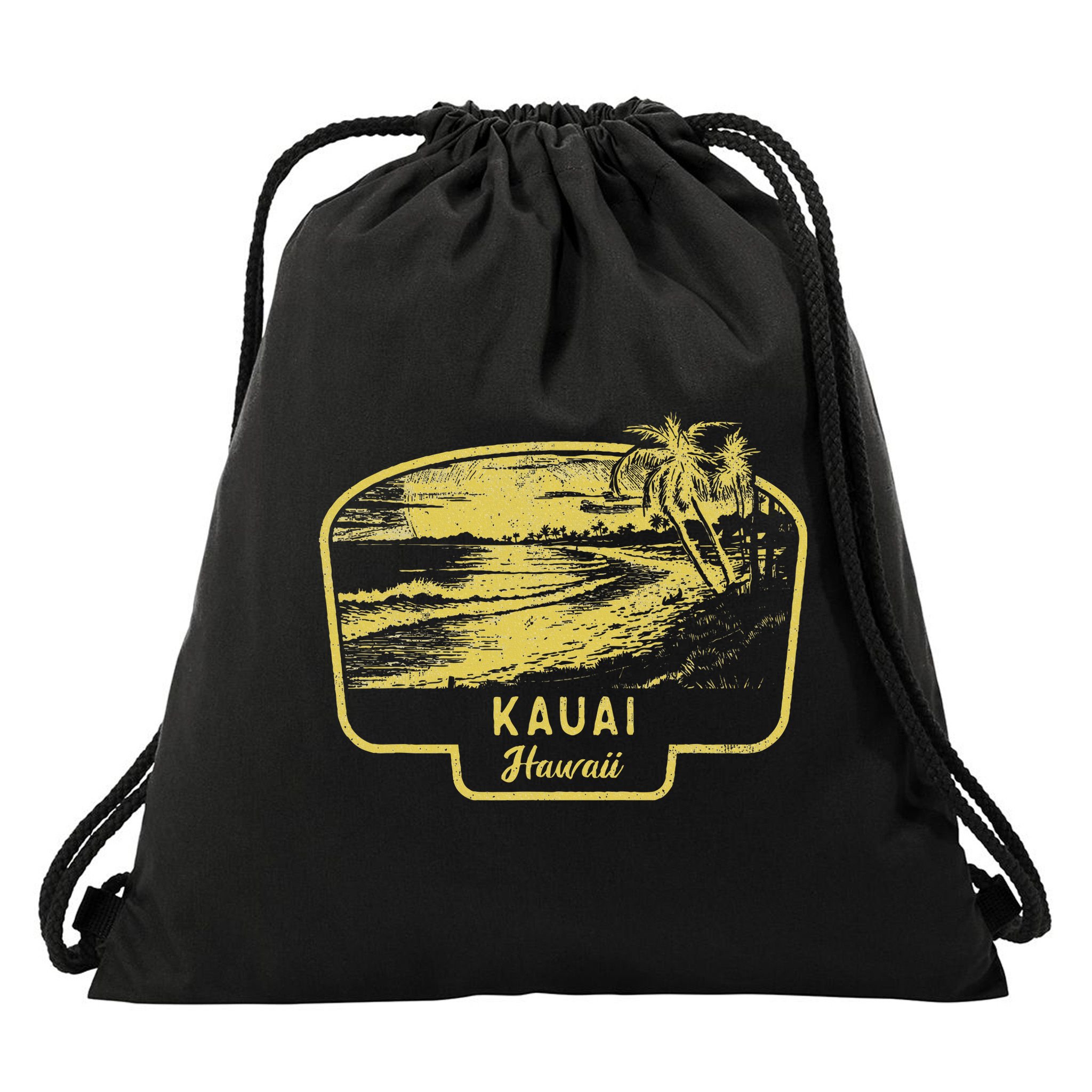 Kauai Hawaii Beach Surf Vintage Blue Drawstring Bag