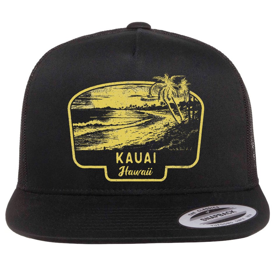 Kauai Hawaii Beach Surf Vintage Blue Flat Bill Trucker Hat